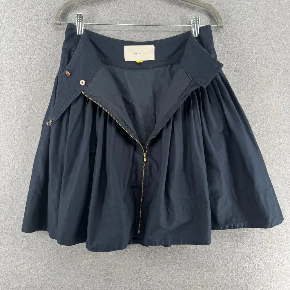 Leifsdottir Pleated Preppy School Girl Skirt Womens 4 Blue‎ Lined Front Zipper